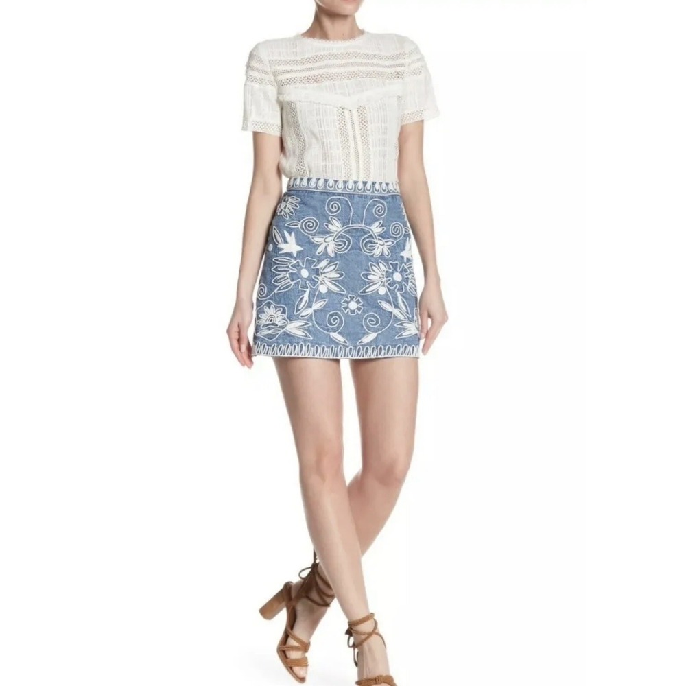 alice‎ + olivia Riley Embroidered Skirt Size 2 Floral Romantic Boho $275